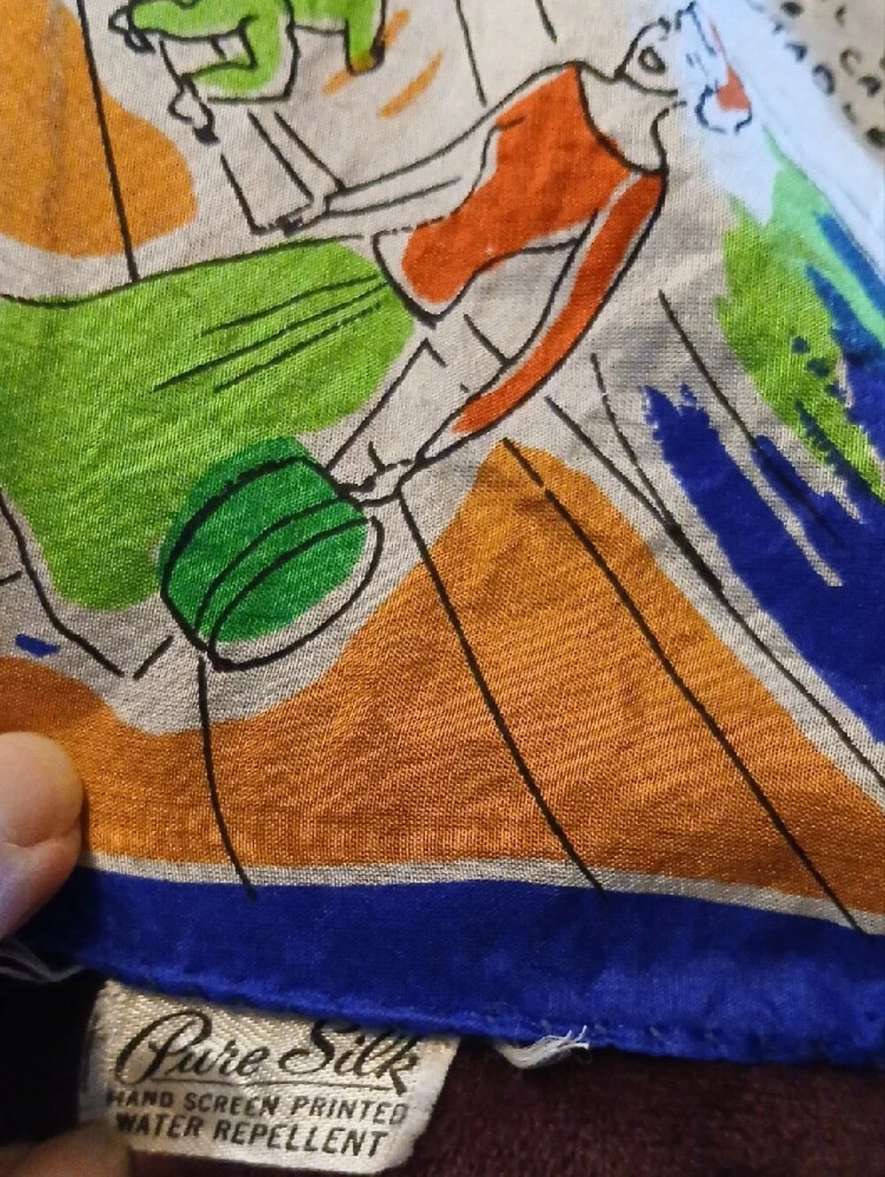 Pure Silk Hand Screened Printed San Fransico Suvenier Scarf - Vintage